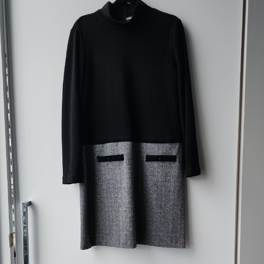 Karl Lagerfeld Parisien Chic Knit Herringbone Dress - Picture 1 of 7